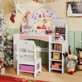 Kids Vanity Set with Colorful LED Lights Princess Makeup Dressing Table with Chair-White - White - Kids Vanities