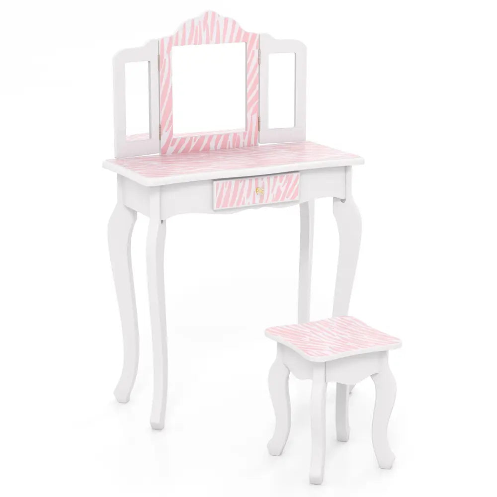 Kids Vanity Set with Drawer and 3 Makeup Accessories-Pink - Pink - Kids Vanities