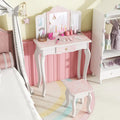 Kids Vanity Set with Drawer and 3 Makeup Accessories-Pink - Pink - Kids Vanities