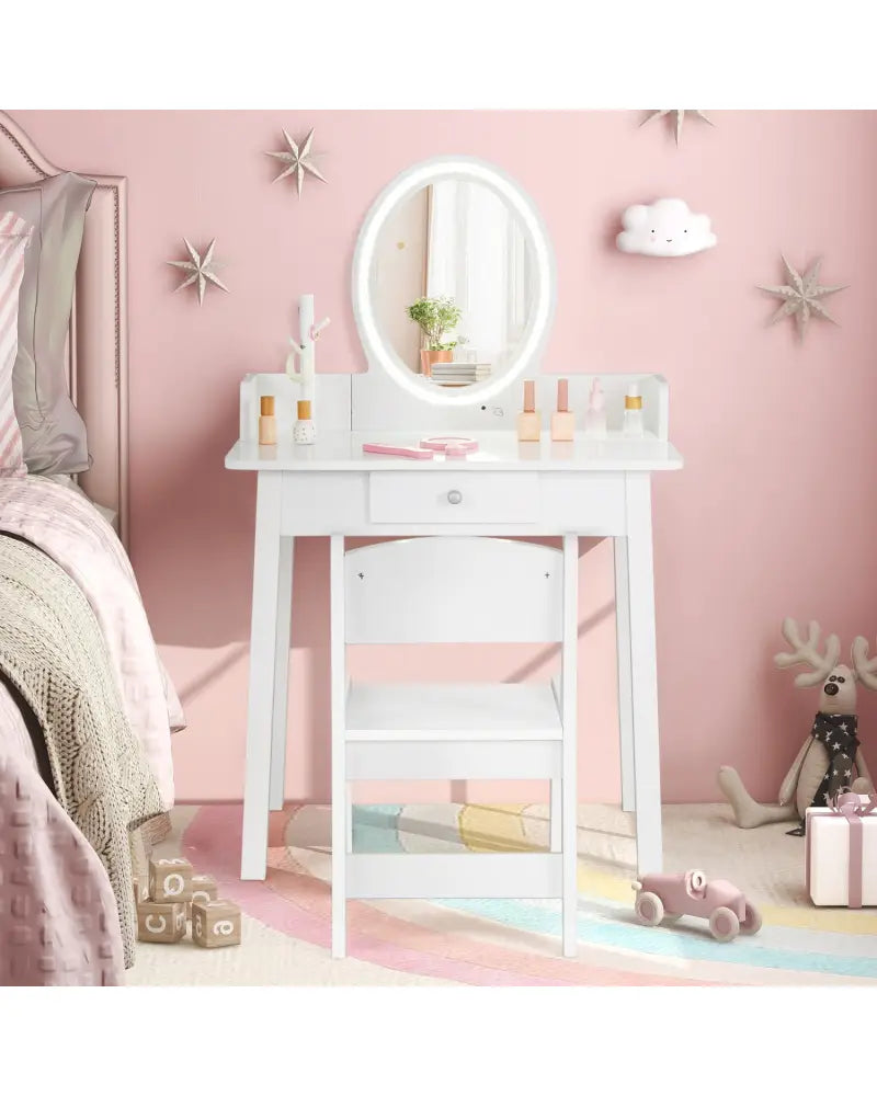 Kids Vanity Set with Lighted Mirror-White - White - Kids Vanities