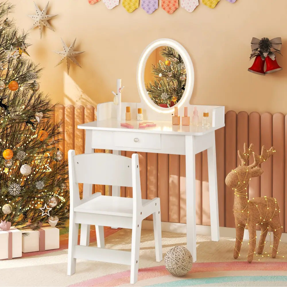 Kids Vanity Set with Lighted Mirror-White - White - Kids Vanities