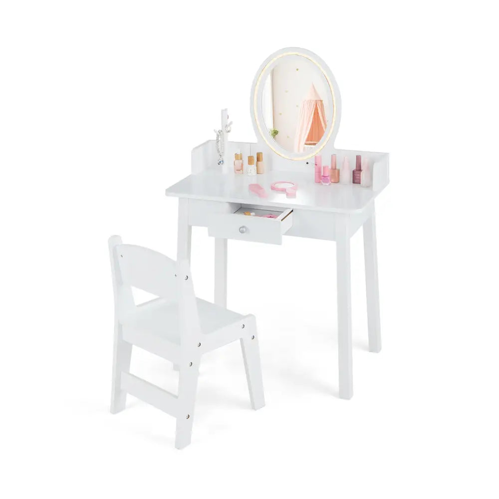 Kids Vanity Set with Lighted Mirror-White - White - Kids Vanities