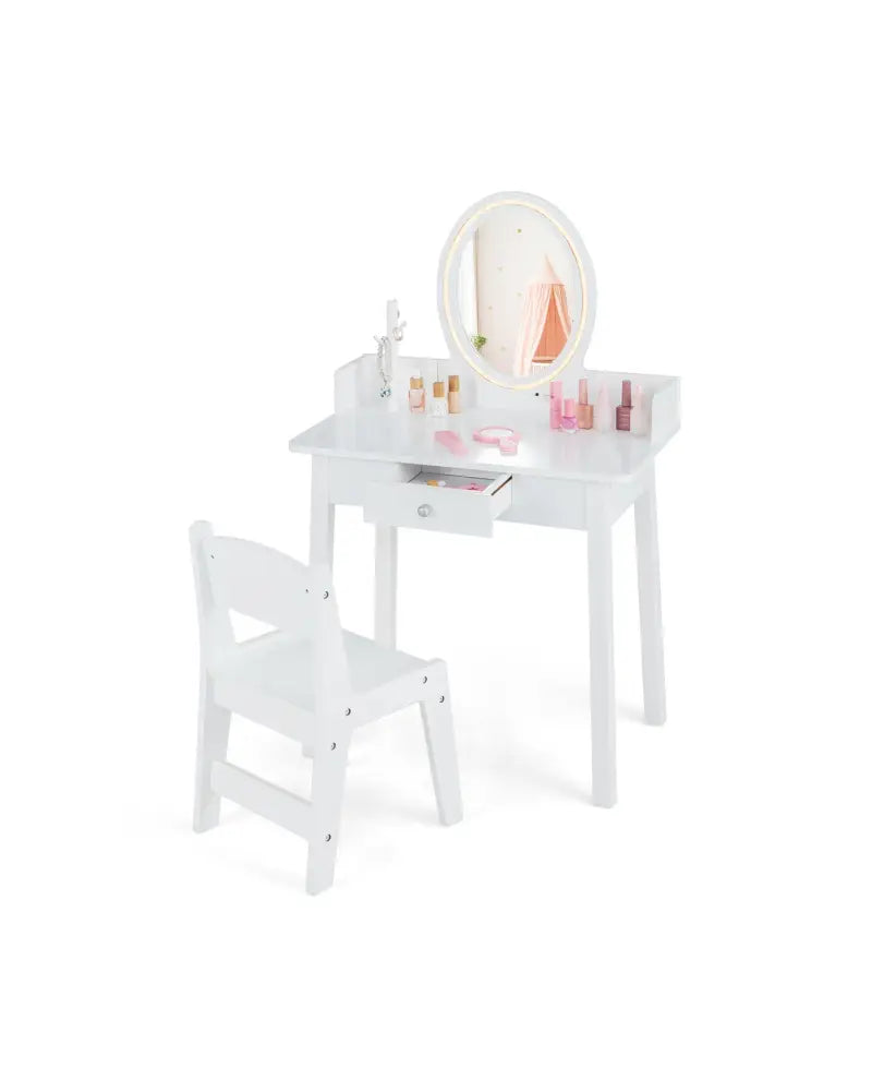 Kids Vanity Set with Lighted Mirror-White - White - Kids Vanities