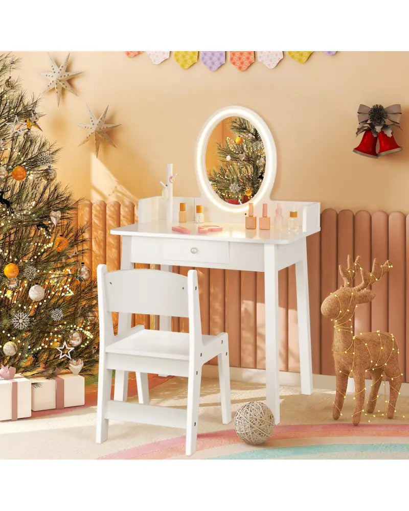 Kids Vanity Set with Lighted Mirror-White - White - Kids Vanities