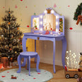 Kids Vanity Set with Tri-fold Lighted Mirror Detachable Top and Stool-Purple - Purple - Kids Vanities