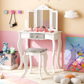 Kids Vanity Set with Tri-folding Mirror-White - White - Kids Vanities