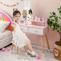 Kids Vanity Table and Chair Set with Drawer Shelf and Rabbit Mirror-White - White - Kids Vanities