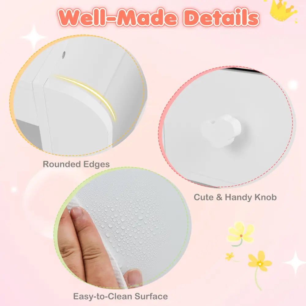 Kids Vanity Table and Chair Set with Lighted Mirror for Kids Aged 3+ Years Old-White - White - Kids Vanities