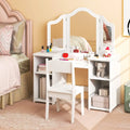 Kids Vanity Table and Chair Set with Removable Tri-Folding Mirror-White - White - Kids Vanities