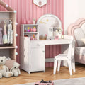 Kids Vanity Table and Chair Set with Shelves Drawer and Cabinet-White - White - Kids Vanities
