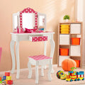 Kids Vanity Table and Stool Set with Cute Polka Dot Print-Pink - Pink - Kids Vanities