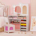 Kids Vanity with Lights and 5 Drawers for Kids Aged 3+ Years Old-White - White - Kids Vanities