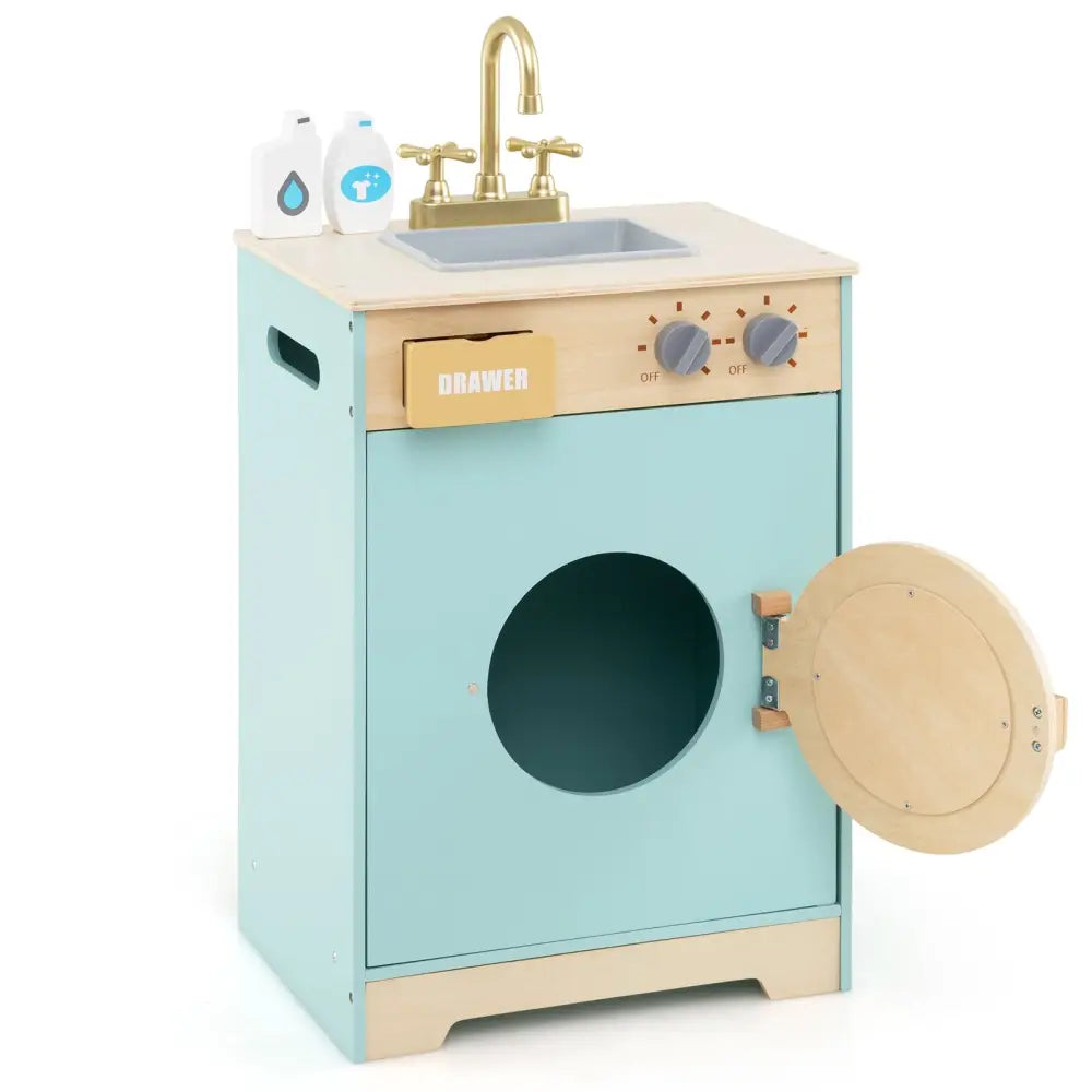 Kids Washer Playset Toy Washing Machine with Laundry Detergent-Blue - Blue - Pretend Toys