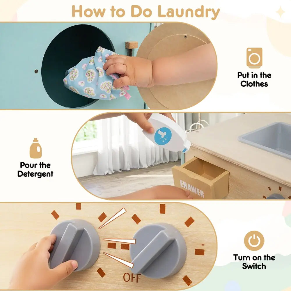 Kids Washer Playset Toy Washing Machine with Laundry Detergent-Blue - Blue - Pretend Toys