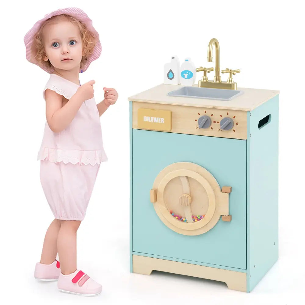 Kids Washer Playset Toy Washing Machine with Laundry Detergent-Blue - Blue - Pretend Toys