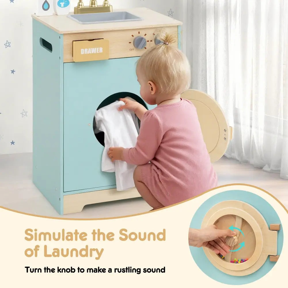 Kids Washer Playset Toy Washing Machine with Laundry Detergent-Blue - Blue - Pretend Toys