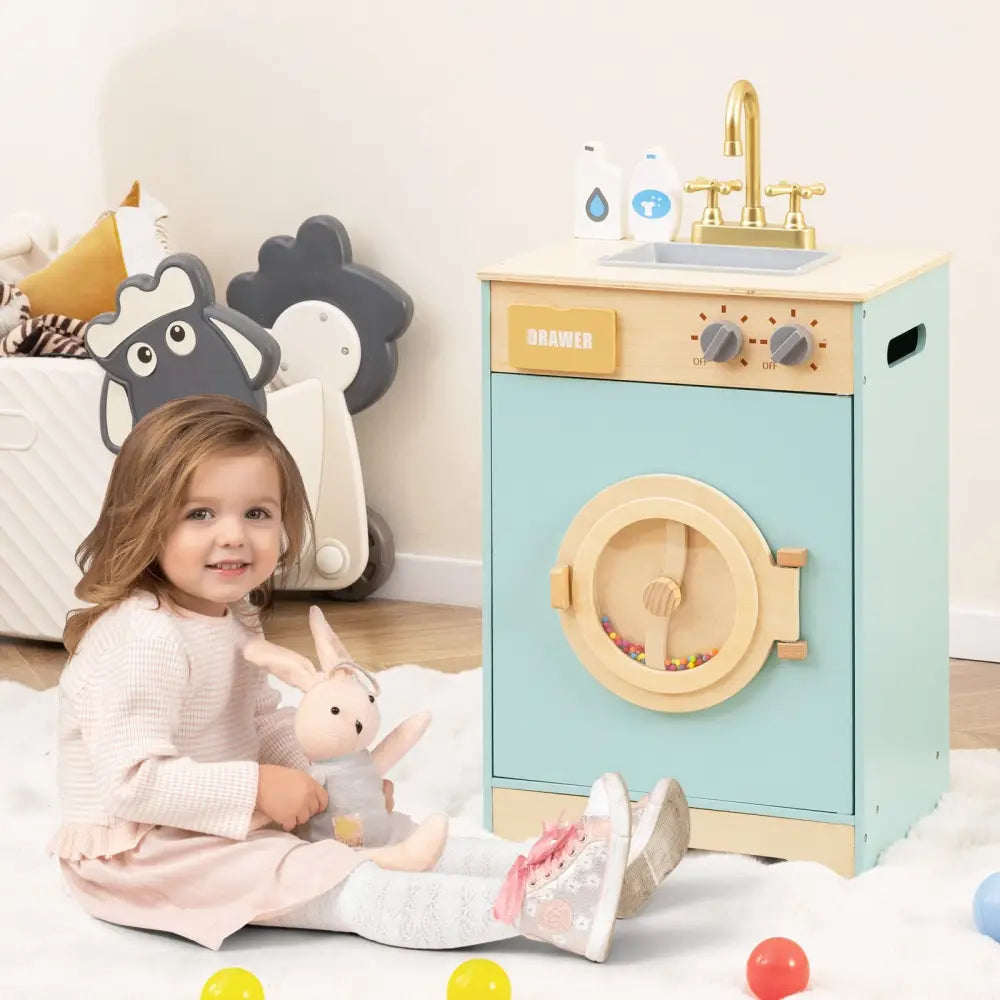 Kids Washer Playset Toy Washing Machine with Laundry Detergent-Blue - Blue - Pretend Toys