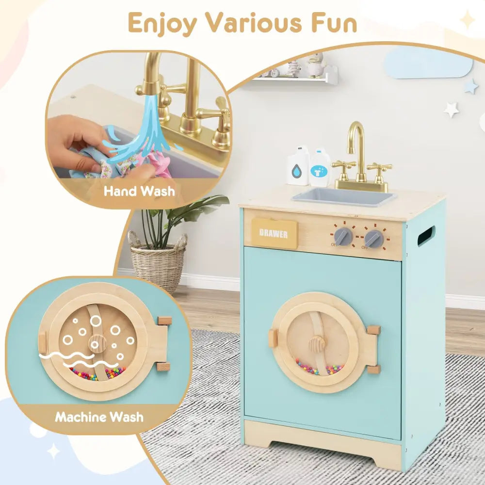 Kids Washer Playset Toy Washing Machine with Laundry Detergent-Blue - Blue - Pretend Toys