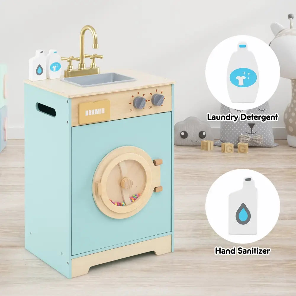 Kids Washer Playset Toy Washing Machine with Laundry Detergent-Blue - Blue - Pretend Toys