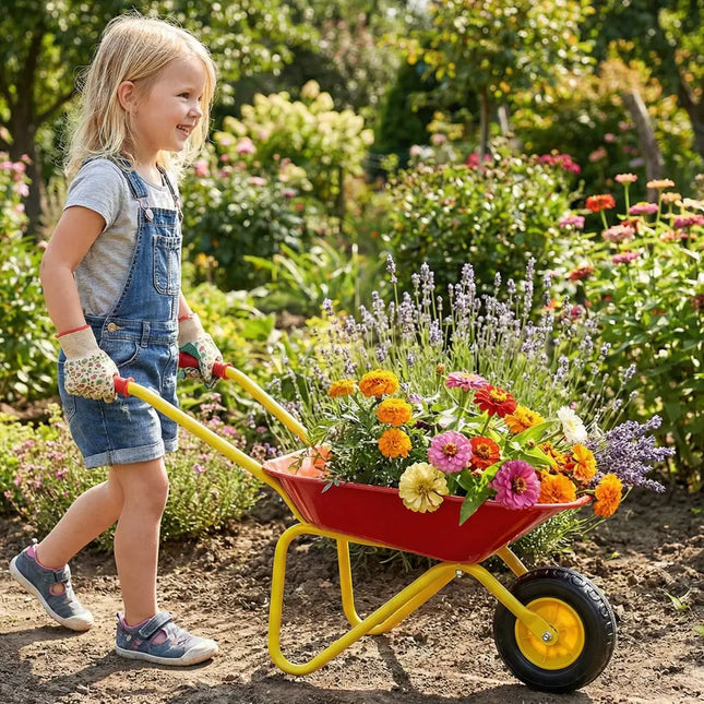 Kids Wheelbarrow with All-Terrain Wheels-Red - Red - Sandboxes