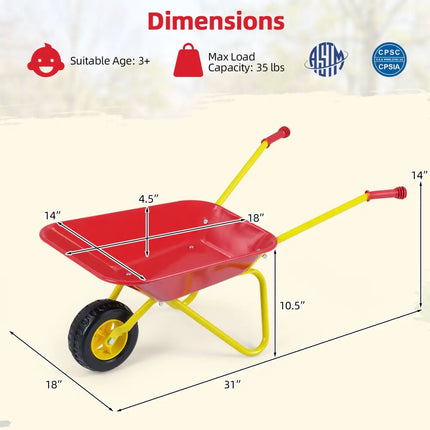 Kids Wheelbarrow with All-Terrain Wheels-Red - Red - Sandboxes
