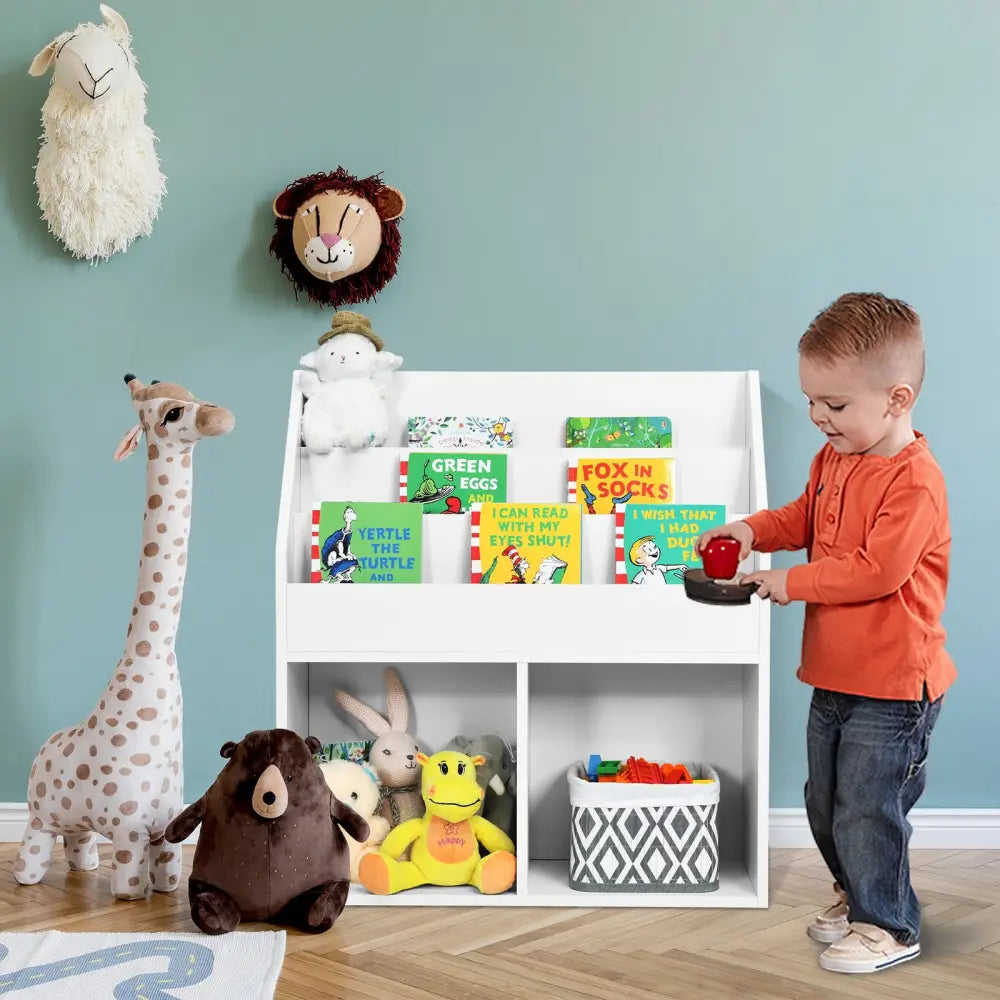 Kids Wooden Bookshelf Bookcase Children Toy Storage Cabinet Organizer White - White - Kids Storage