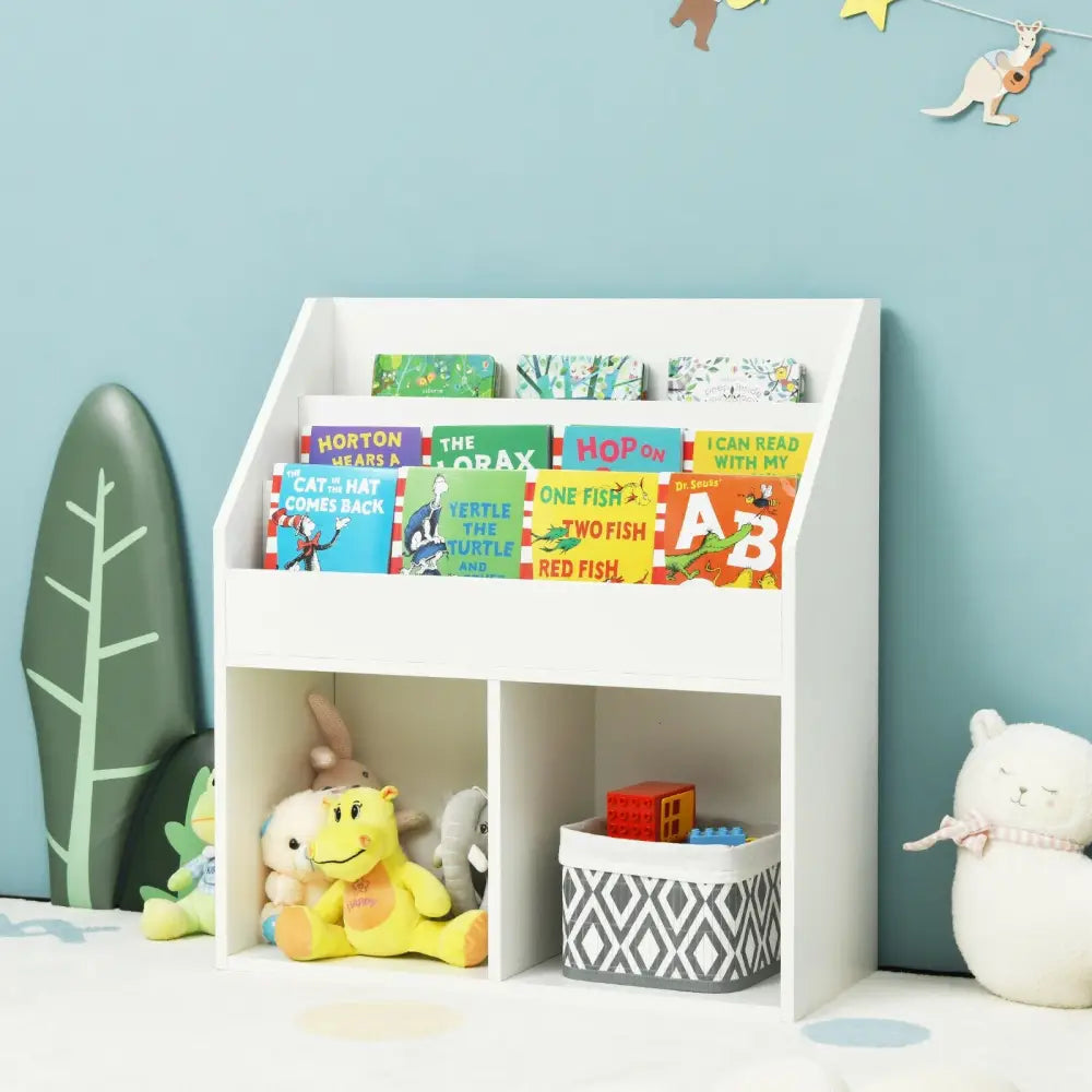 Kids Wooden Bookshelf Bookcase Children Toy Storage Cabinet Organizer White - White - Kids Storage