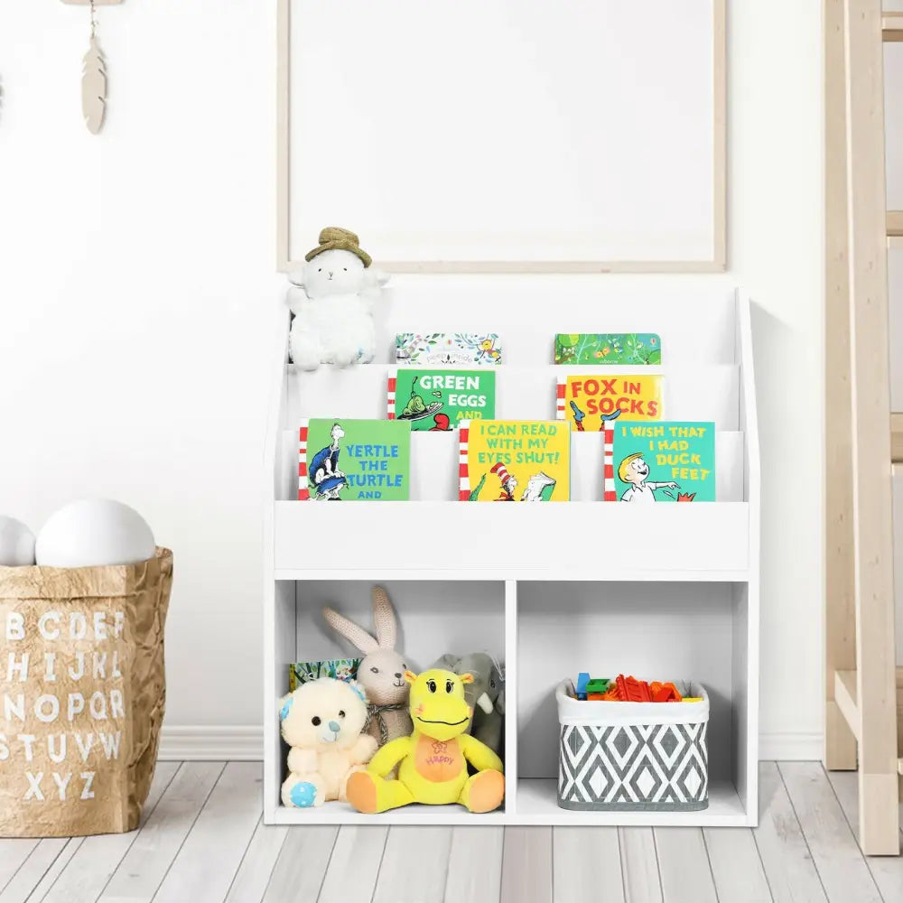 Kids Wooden Bookshelf Bookcase Children Toy Storage Cabinet Organizer White - White - Kids Storage