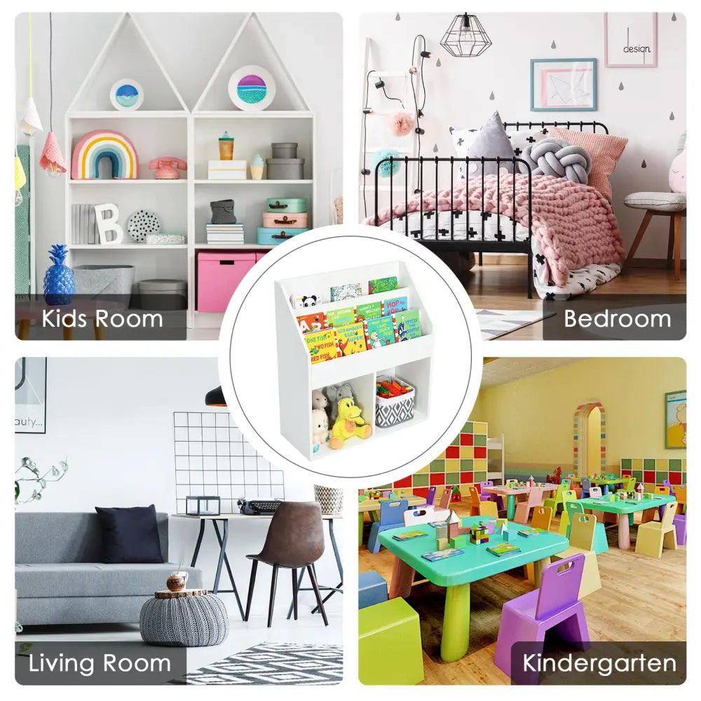 Kids Wooden Bookshelf Bookcase Children Toy Storage Cabinet Organizer White - White - Kids Storage