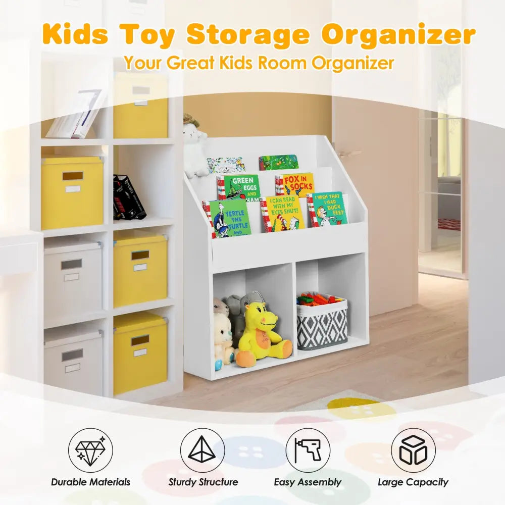 Kids Wooden Bookshelf Bookcase Children Toy Storage Cabinet Organizer White - White - Kids Storage