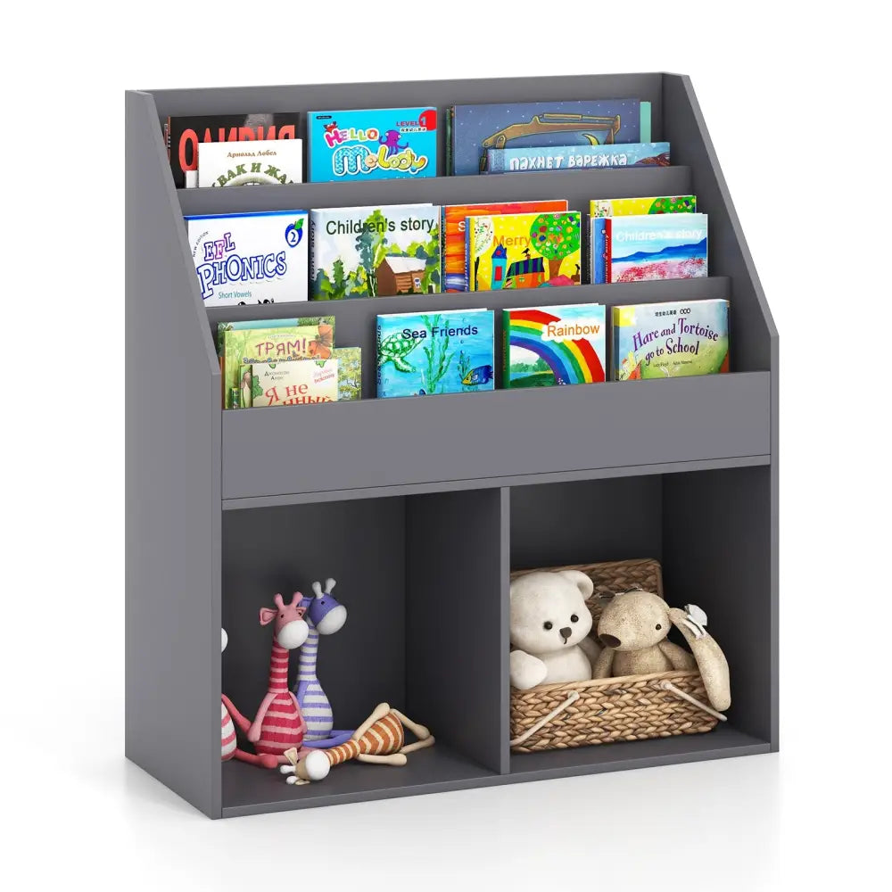 Kids Wooden Bookshelf Bookcase Children Toy Storage Cabinet Organizer-Gray - Gray - Kids Storage