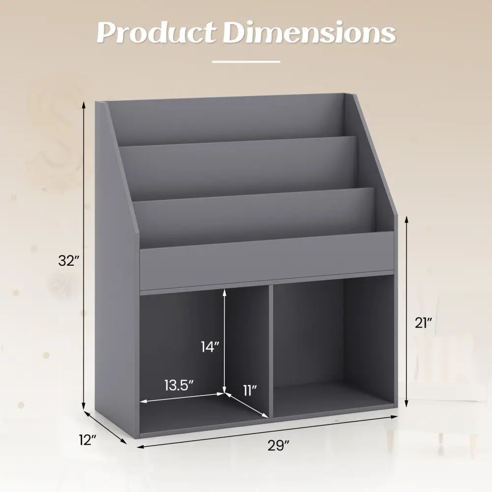 Kids Wooden Bookshelf Bookcase Children Toy Storage Cabinet Organizer-Gray - Gray - Kids Storage