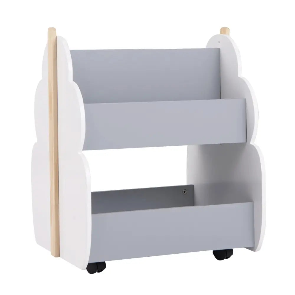 Kids Wooden Bookshelf with Universal Wheels-Gray - Gray - Kids Storage