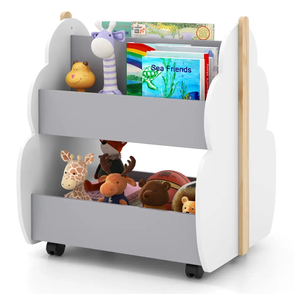 Kids Wooden Bookshelf with Universal Wheels-Gray - Gray - Kids Storage