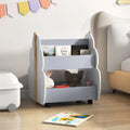 Kids Wooden Bookshelf with Universal Wheels-Gray - Gray - Kids Storage