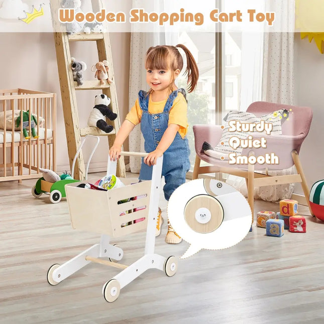 Kids Wooden Grocery Store Playset with Cart for Pretend Supermarket Fun - Oasis Home Essentials