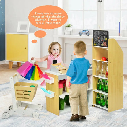 Kids Wooden Grocery Store Playset with Cart for Pretend Supermarket Fun - Oasis Home Essentials