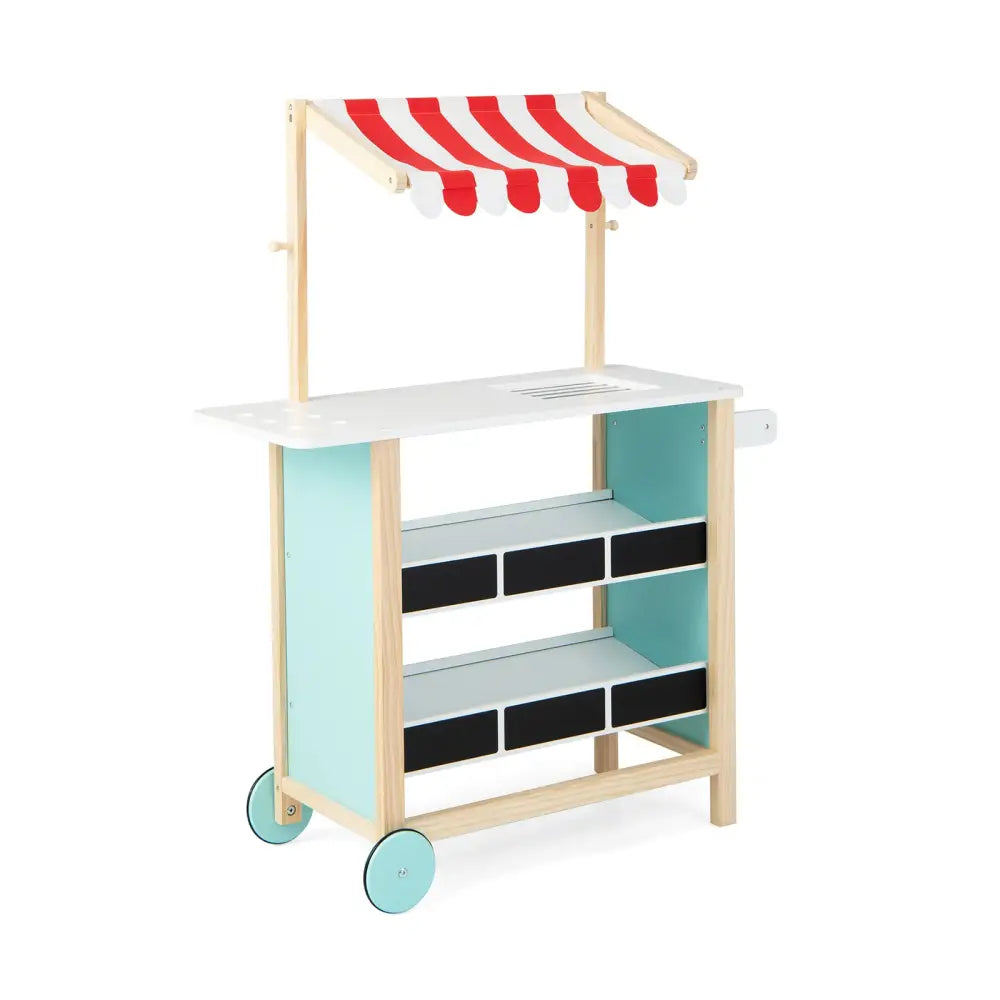 Kids Wooden Ice Cream Cart with Chalkboard and Storage - Red - Play Kitchen Sets