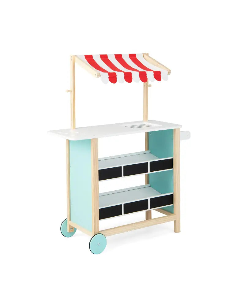 Kids Wooden Ice Cream Cart with Chalkboard and Storage - Red - Play Kitchen Sets