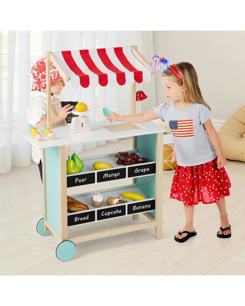 Kids Wooden Ice Cream Cart with Chalkboard and Storage - Red - Play Kitchen Sets