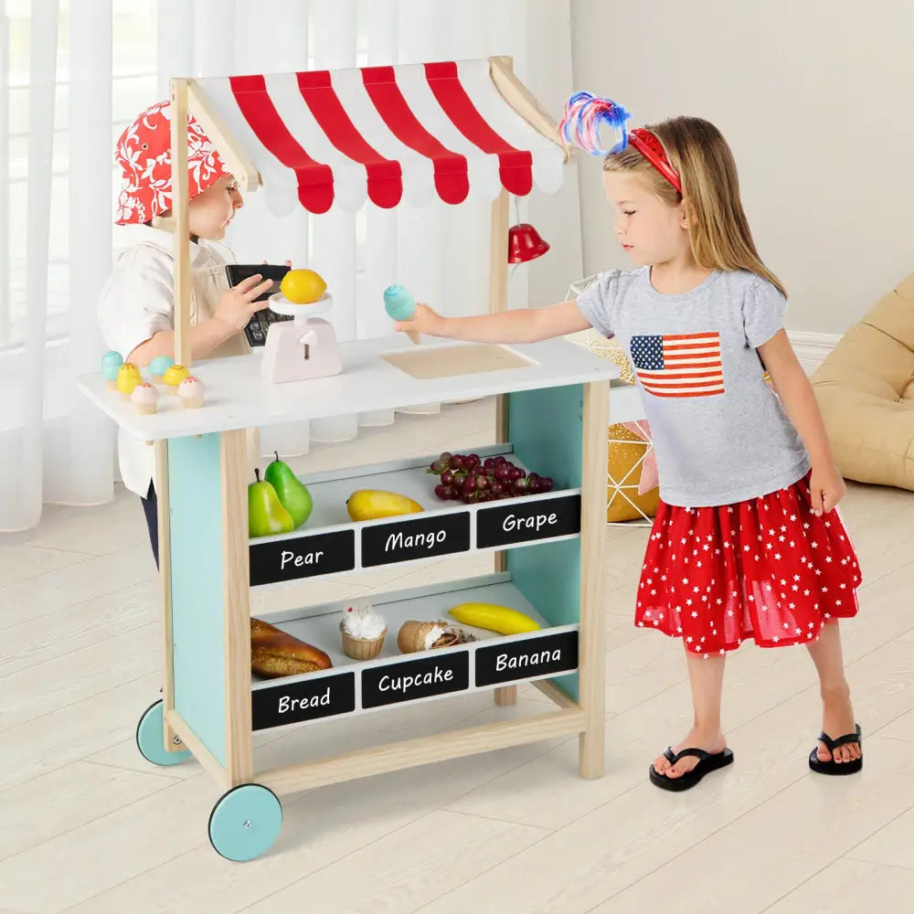 Kids Wooden Ice Cream Cart with Chalkboard and Storage - Red - Play Kitchen Sets