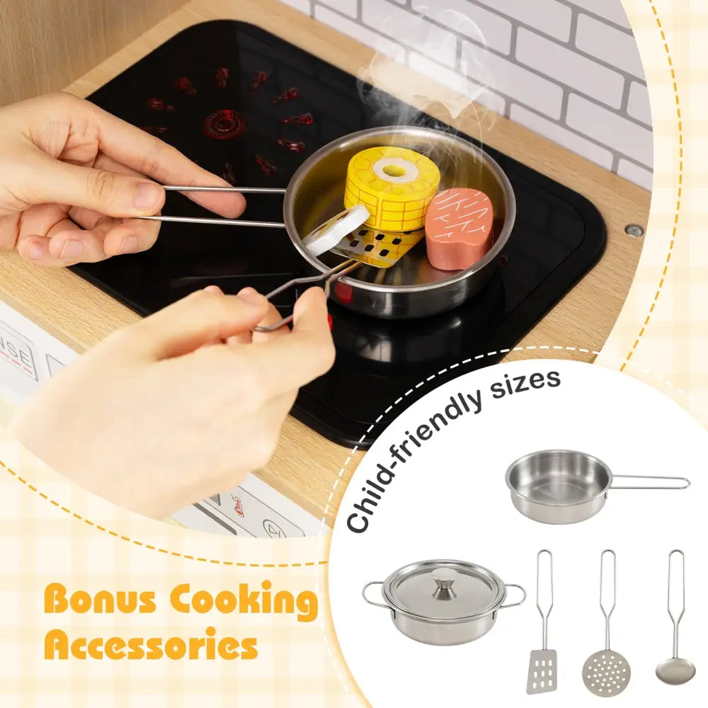 Kids Wooden Kitchen Playset with Realistic Lights and Sounds-Yellow - Yellow - Play Kitchen Sets