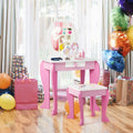 Kids Wooden Makeup Dressing Table and Chair Set with Mirror and Drawer-Pink - Pink - Kids Vanities