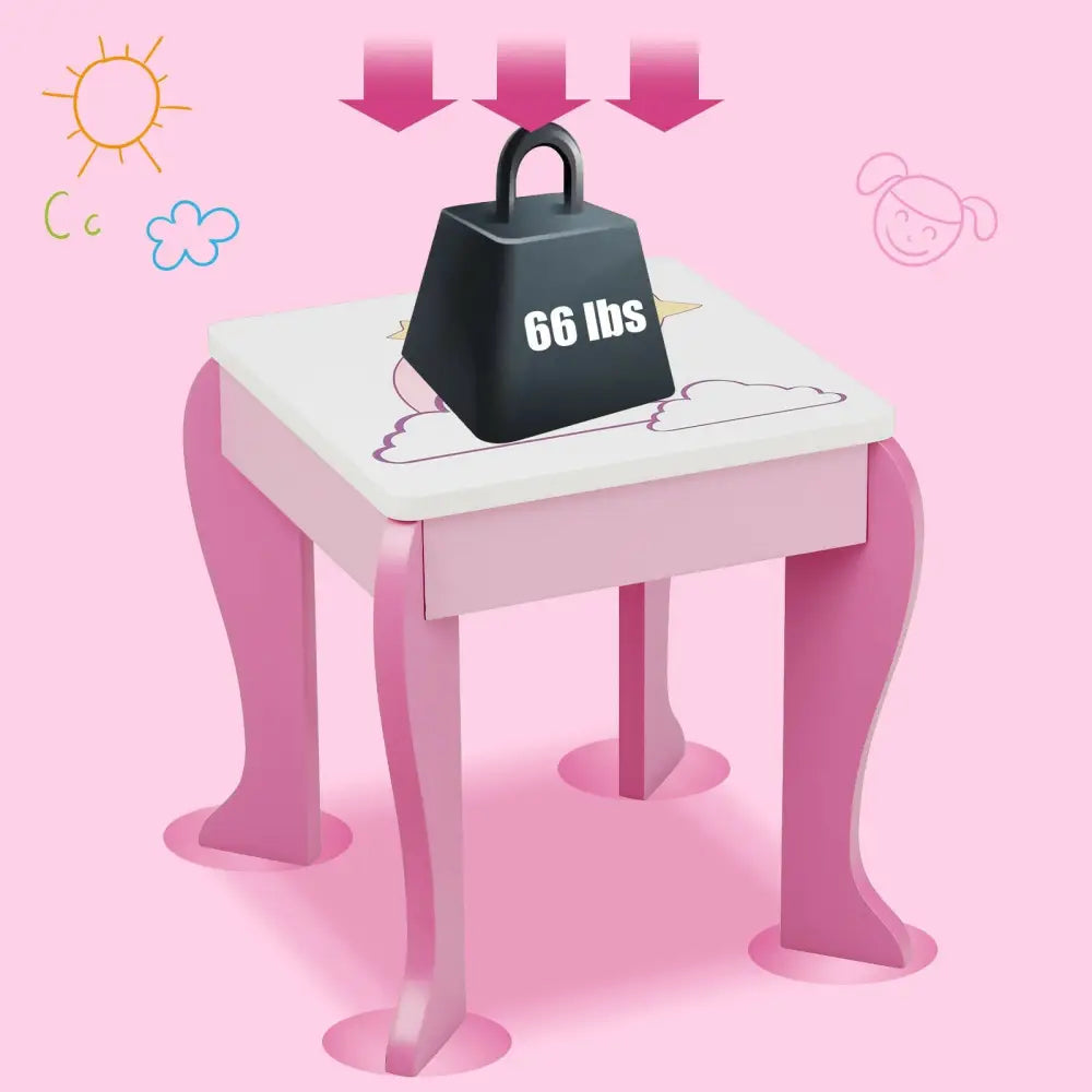 Kids Wooden Makeup Dressing Table and Chair Set with Mirror and Drawer-Pink - Pink - Kids Vanities