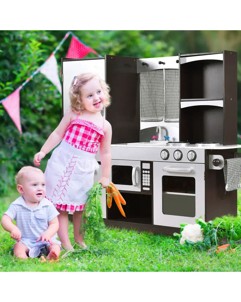 Kids Wooden Modern Kitchen Cooking Pretend Play Set - Coffee - Play Kitchen Sets