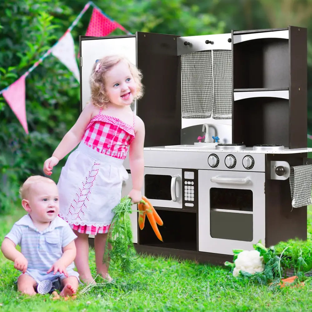 Kids Wooden Modern Kitchen Cooking Pretend Play Set - Coffee - Play Kitchen Sets