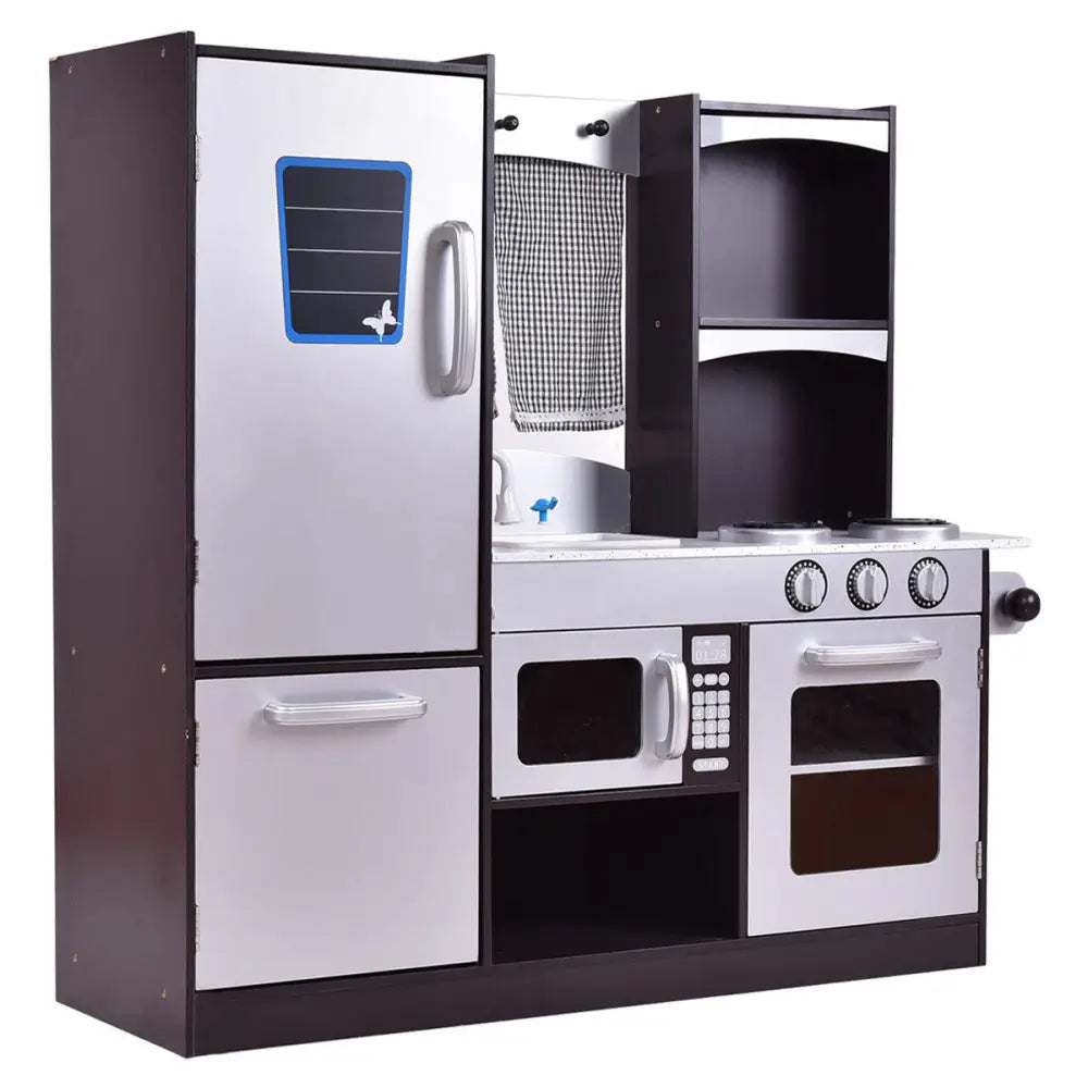 Kids Wooden Modern Kitchen Cooking Pretend Play Set - Coffee - Play Kitchen Sets