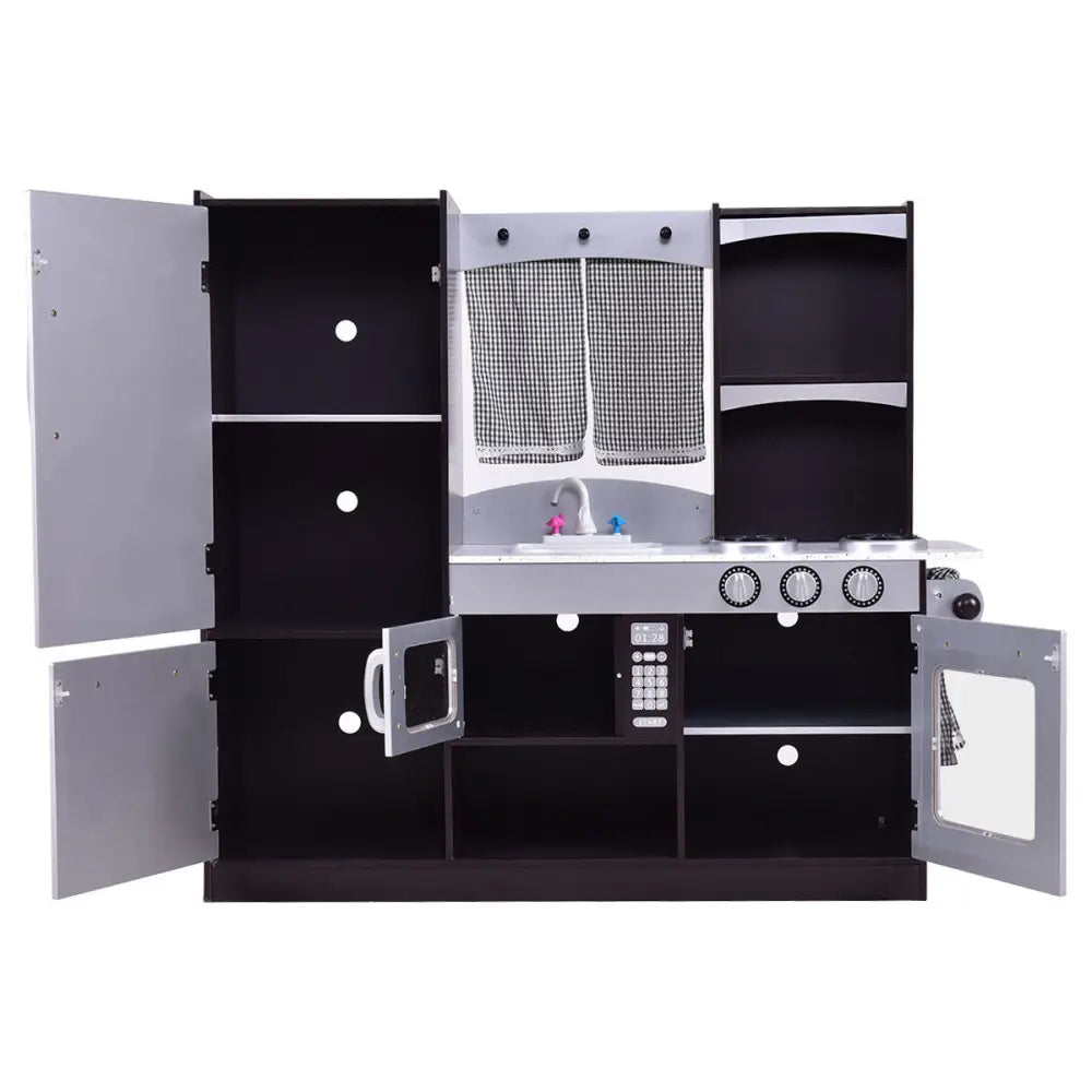 Kids Wooden Modern Kitchen Cooking Pretend Play Set - Coffee - Play Kitchen Sets