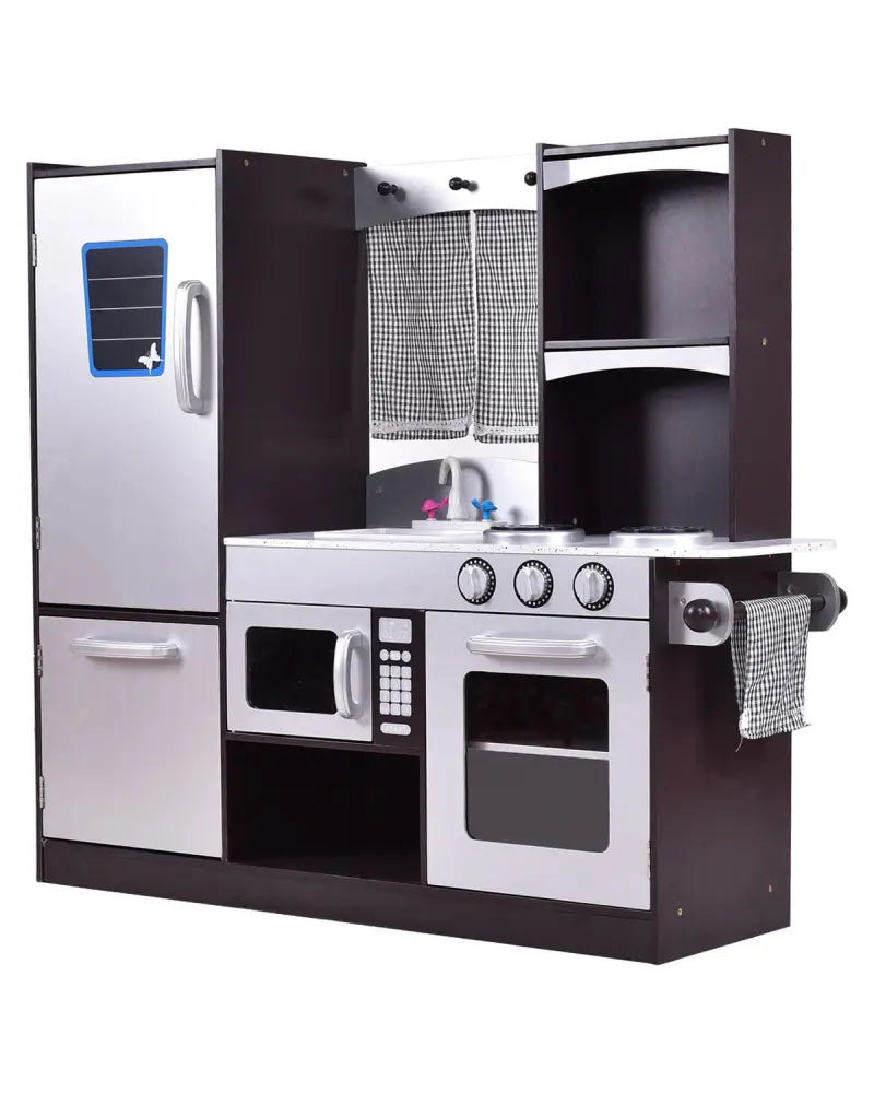 Kids Wooden Modern Kitchen Cooking Pretend Play Set - Coffee - Play Kitchen Sets