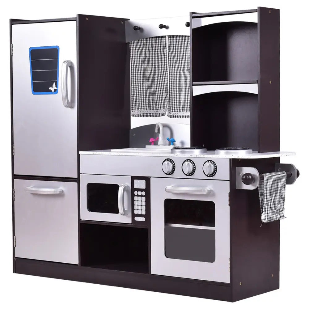 Kids Wooden Modern Kitchen Cooking Pretend Play Set - Coffee - Play Kitchen Sets